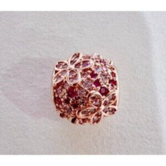Pink Pav?? Daisy Flower Charm - 14k rose gold - Fits Pandora Charm Bracelets - Picture 3 of 5